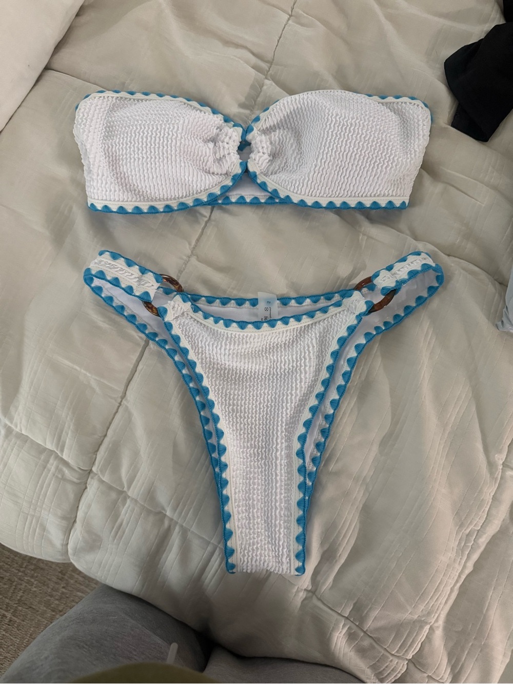 White Textured Bikini with Blue Trim